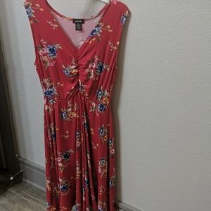 Flower Print Red Dress.